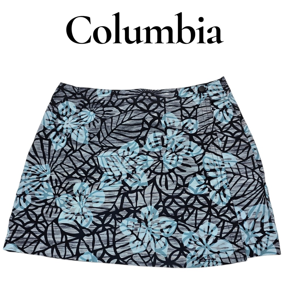 Columbia Skirt Womens 10 Blue Nylon‎ Tropical Floral Wrap Hiking Athletic
